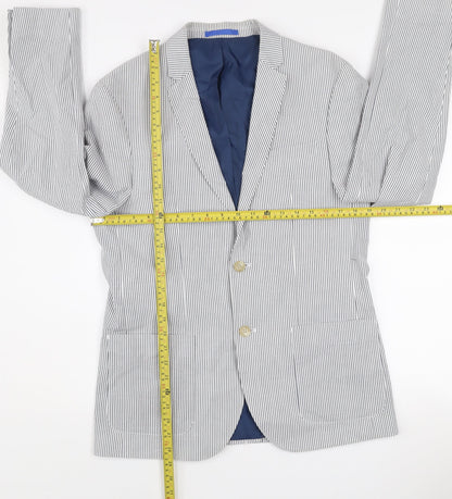 River Island Women Blue Striped Cotton Blazer Jacket UK 40 Two-Button