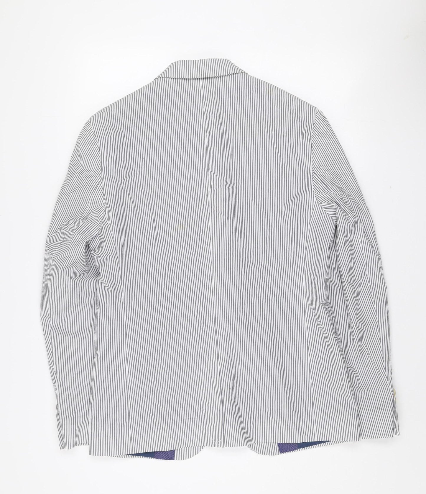 River Island Women Blue Striped Cotton Blazer Jacket UK 40 Two-Button