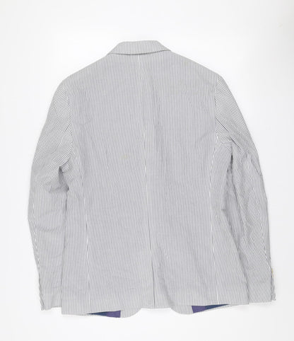 River Island Women Blue Striped Cotton Blazer Jacket UK 40 Two-Button