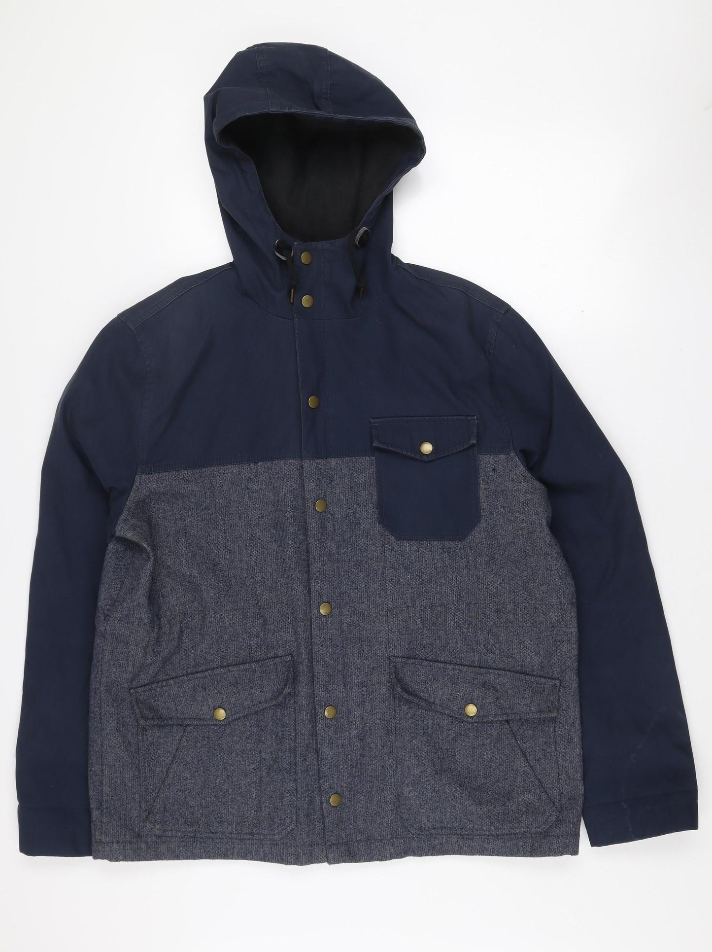 Topman Men’s Blue Hooded Parka Jacket L Cotton Blend