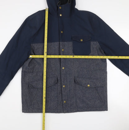 Topman Men’s Blue Hooded Parka Jacket L Cotton Blend