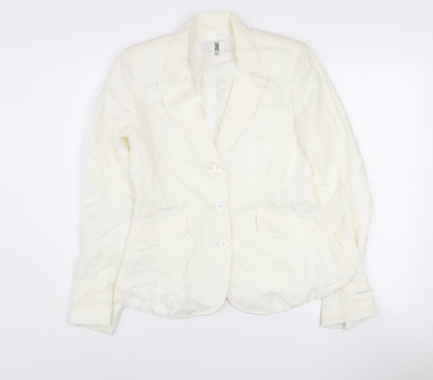 Irene Van Ryb Womens Ivory Linen Single-Breasted Blazer Size 12