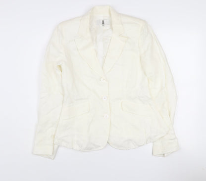 Irene Van Ryb Womens Ivory Linen Single-Breasted Blazer Size 12