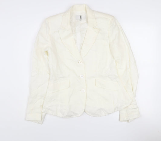 Irene Van Ryb Womens Ivory Linen Single-Breasted Blazer Size 12