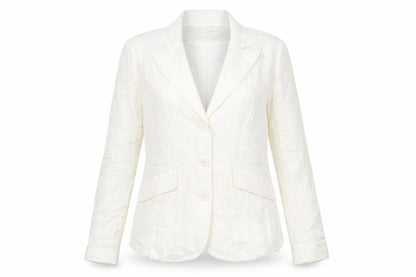 Irene Van Ryb Womens Ivory Linen Single-Breasted Blazer Size 12