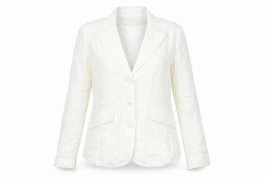 Irene Van Ryb Womens Ivory Linen Single-Breasted Blazer Size 12