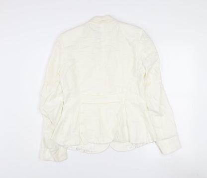 Irene Van Ryb Womens Ivory Linen Single-Breasted Blazer Size 12