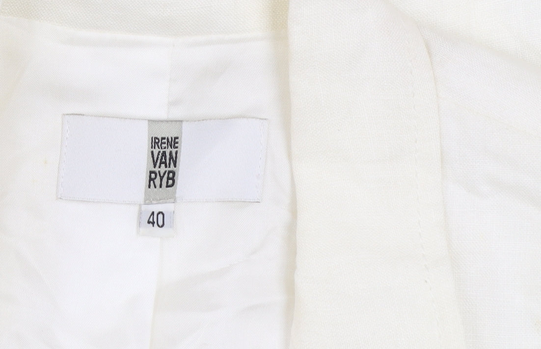 Irene Van Ryb Womens Ivory Linen Single-Breasted Blazer Size 12