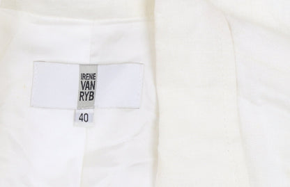 Irene Van Ryb Womens Ivory Linen Single-Breasted Blazer Size 12