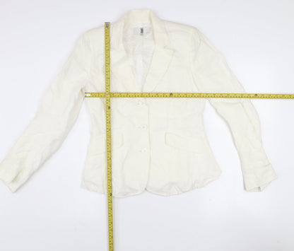 Irene Van Ryb Womens Ivory Linen Single-Breasted Blazer Size 12