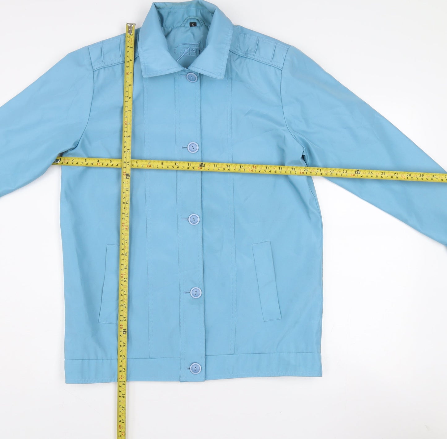 Fapness Women's Blue Mid-Length Rain Coat Size 10 Lined Button Waterproof