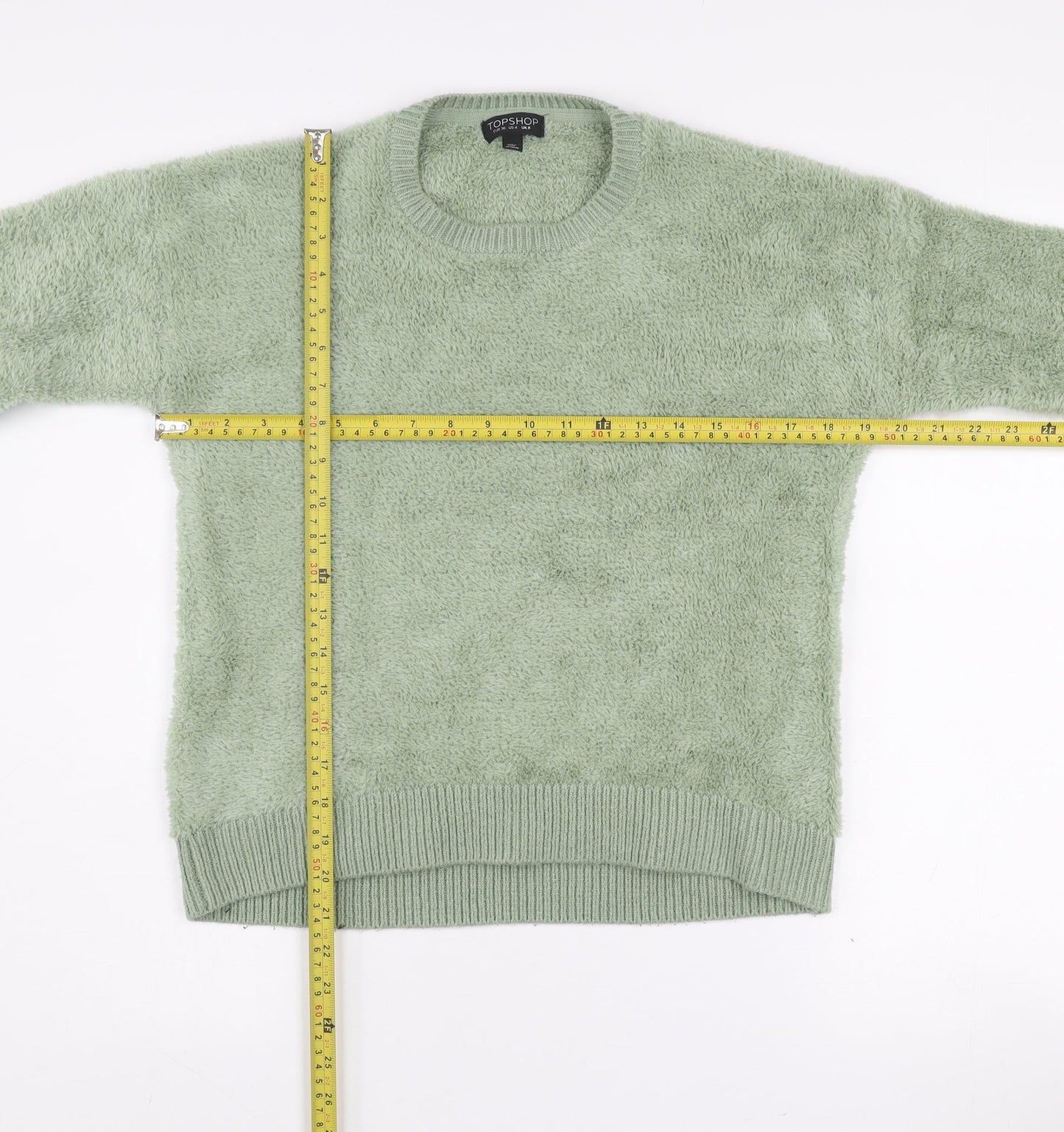 Topshop Women’s Green Fluffy Knit Crew Neck Pullover Jumper UK 8