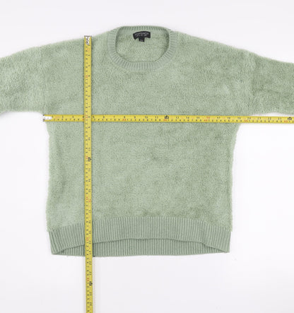 Topshop Women’s Green Fluffy Knit Crew Neck Pullover Jumper UK 8