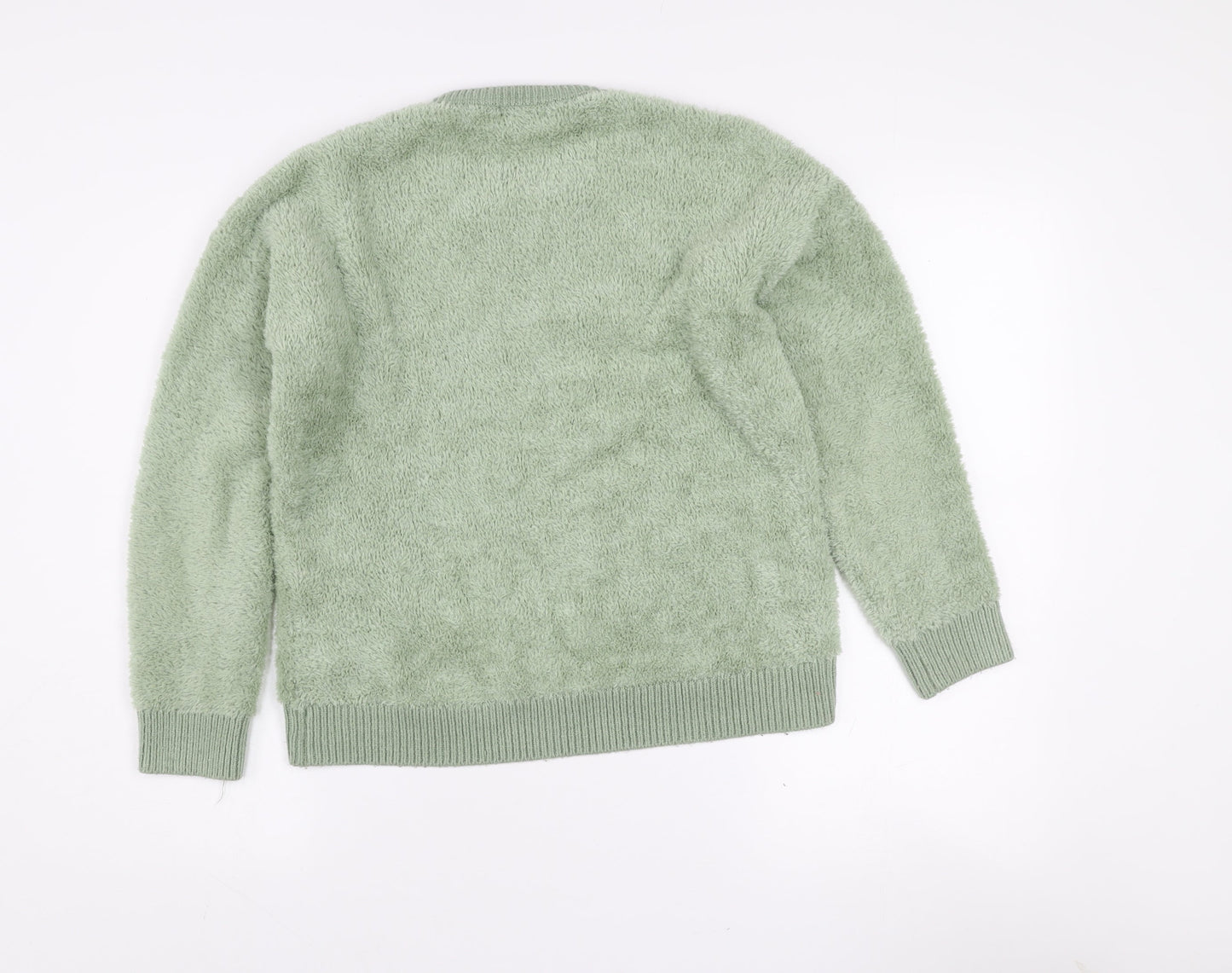 Topshop Women’s Green Fluffy Knit Crew Neck Pullover Jumper UK 8