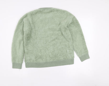 Topshop Women’s Green Fluffy Knit Crew Neck Pullover Jumper UK 8