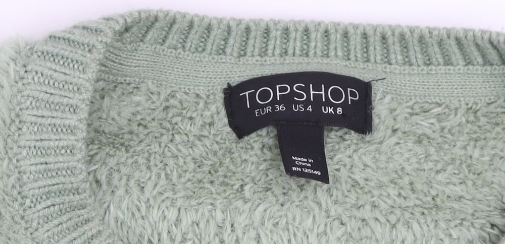 Topshop Women’s Green Fluffy Knit Crew Neck Pullover Jumper UK 8