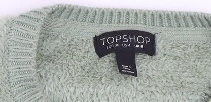 Topshop Women’s Green Fluffy Knit Crew Neck Pullover Jumper UK 8