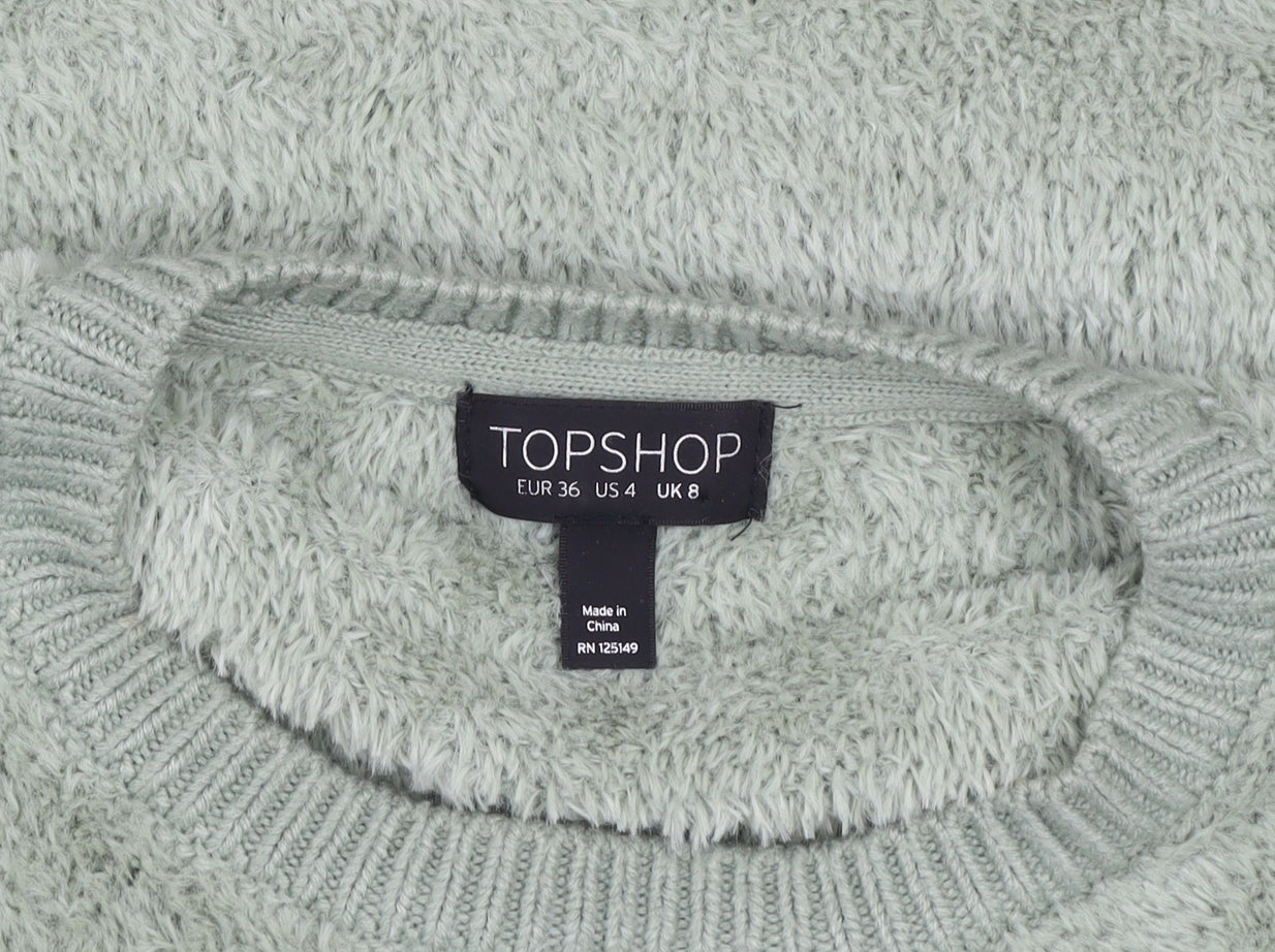 Topshop Women’s Green Fluffy Knit Crew Neck Pullover Jumper UK 8