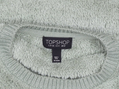 Topshop Women’s Green Fluffy Knit Crew Neck Pullover Jumper UK 8