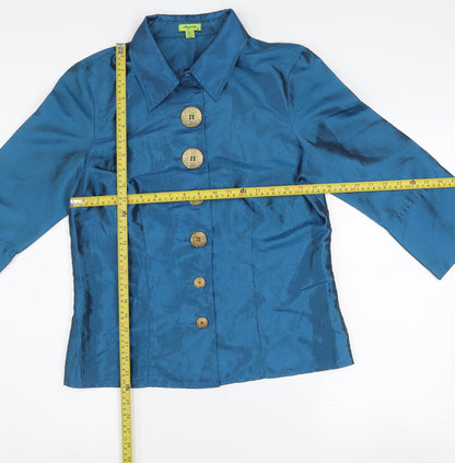 Jayro Womens Blue Collared 3/4 Sleeve Button Blouse Top