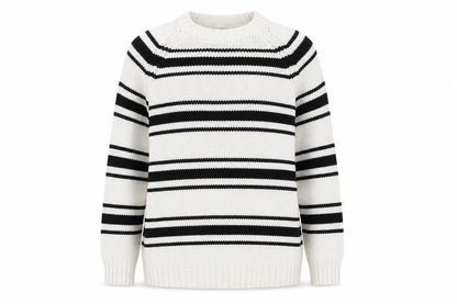 ZARA Womens White Black Striped Cotton Knit Jumper Size S