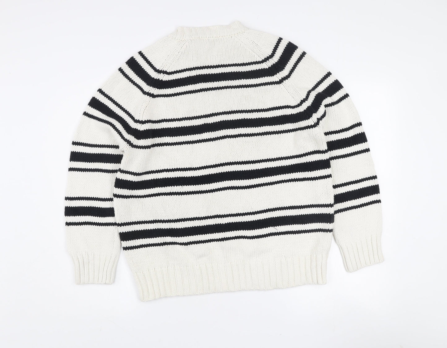 ZARA Womens White Black Striped Cotton Knit Jumper Size S