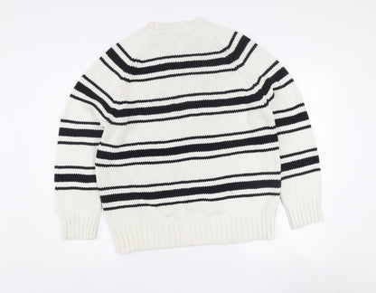 ZARA Womens White Black Striped Cotton Knit Jumper Size S