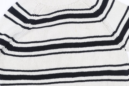ZARA Womens White Black Striped Cotton Knit Jumper Size S
