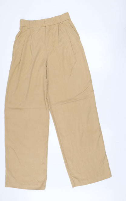 Zara Women Beige XS Wide-Leg Trousers Cotton Blend