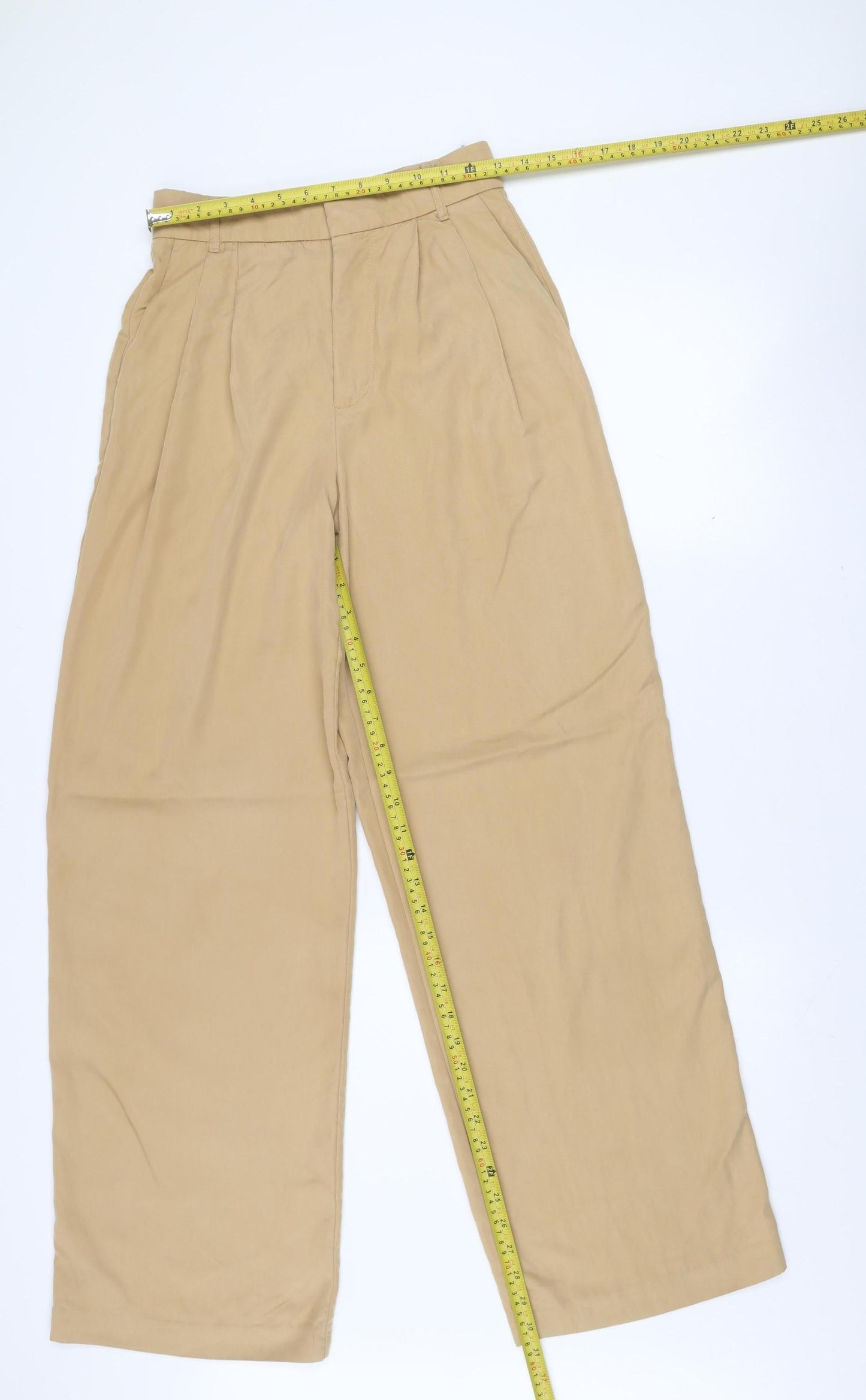 Zara Women Beige XS Wide-Leg Trousers Cotton Blend