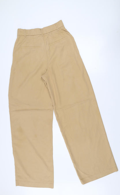 Zara Women Beige XS Wide-Leg Trousers Cotton Blend