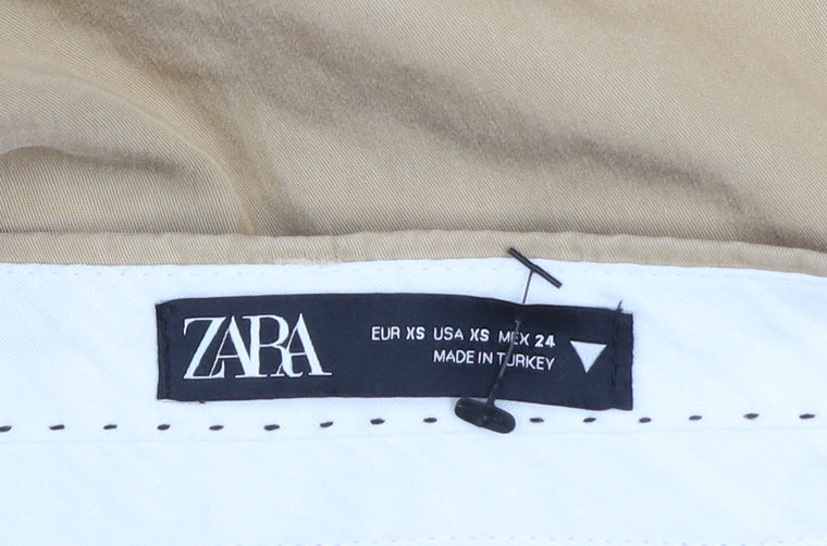 Zara Women Beige XS Wide-Leg Trousers Cotton Blend