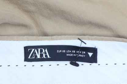 Zara Women Beige XS Wide-Leg Trousers Cotton Blend