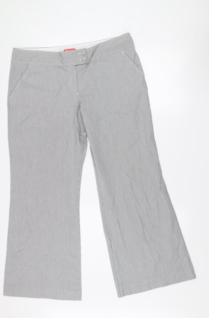 Monsoon Women Grey Striped Cropped Wide-Leg Trousers Size 16