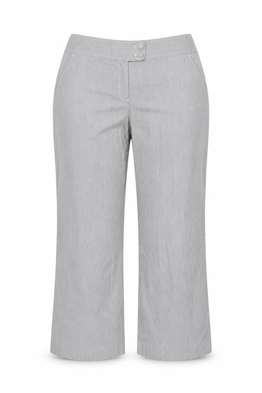 Monsoon Women Grey Striped Cropped Wide-Leg Trousers Size 16