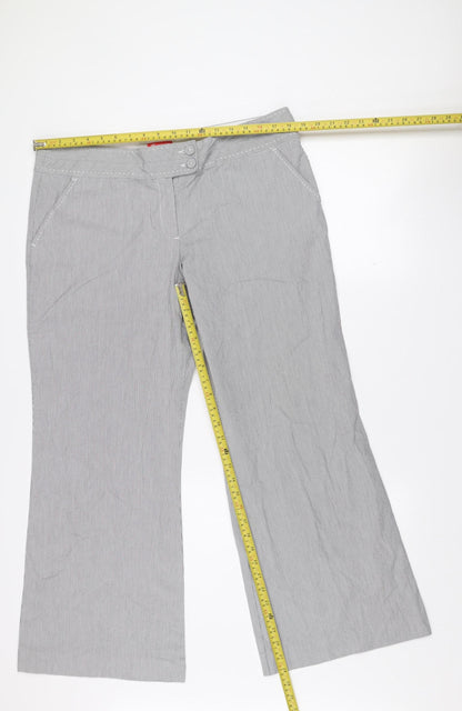 Monsoon Women Grey Striped Cropped Wide-Leg Trousers Size 16