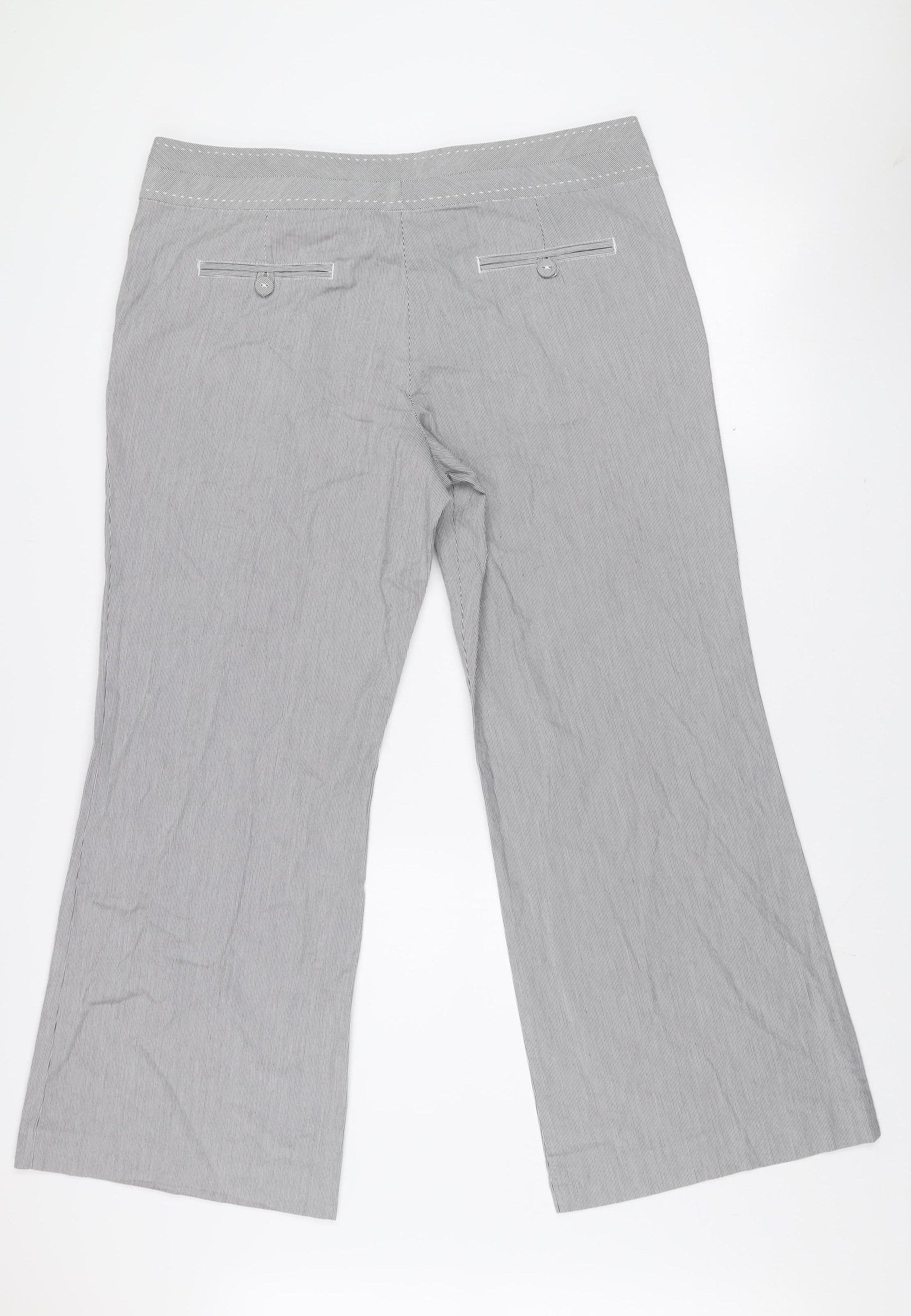 Monsoon Women Grey Striped Cropped Wide-Leg Trousers Size 16