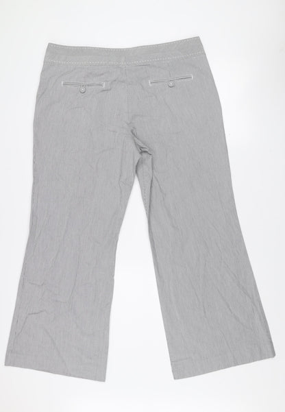 Monsoon Women Grey Striped Cropped Wide-Leg Trousers Size 16