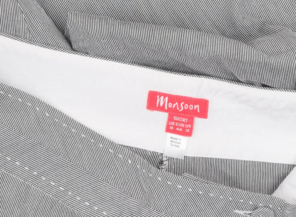 Monsoon Women Grey Striped Cropped Wide-Leg Trousers Size 16