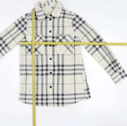 John Lewis Women White Check Fleece Button-Up Shirt XS