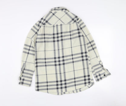 John Lewis Women White Check Fleece Button-Up Shirt XS