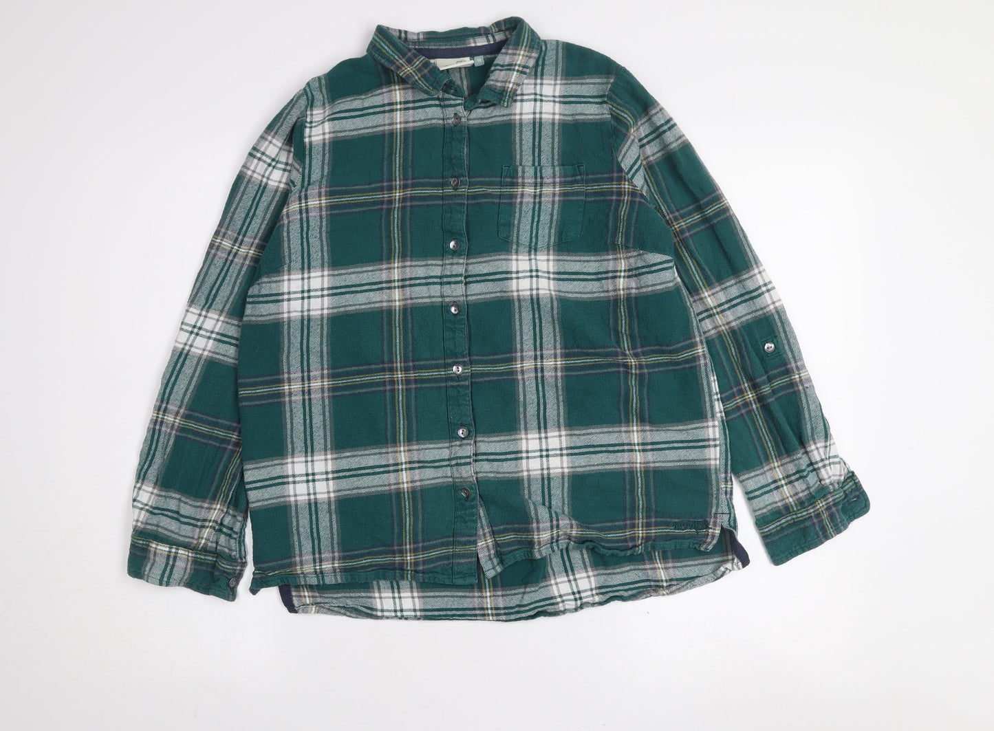 Weird Fish Boys Green Plaid Flannel Button-Up Long Sleeve Cotton Shirt Size 14