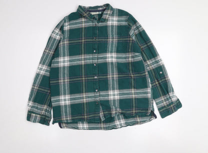 Weird Fish Boys Green Plaid Flannel Button-Up Long Sleeve Cotton Shirt Size 14