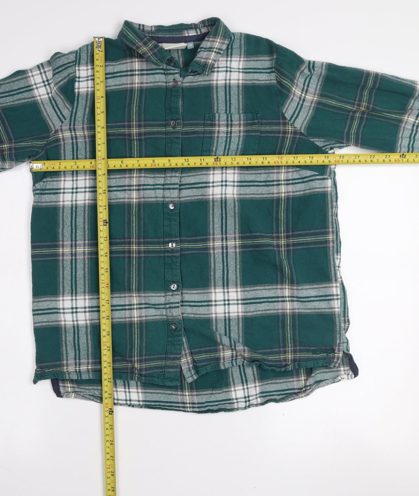 Weird Fish Boys Green Plaid Flannel Button-Up Long Sleeve Cotton Shirt Size 14