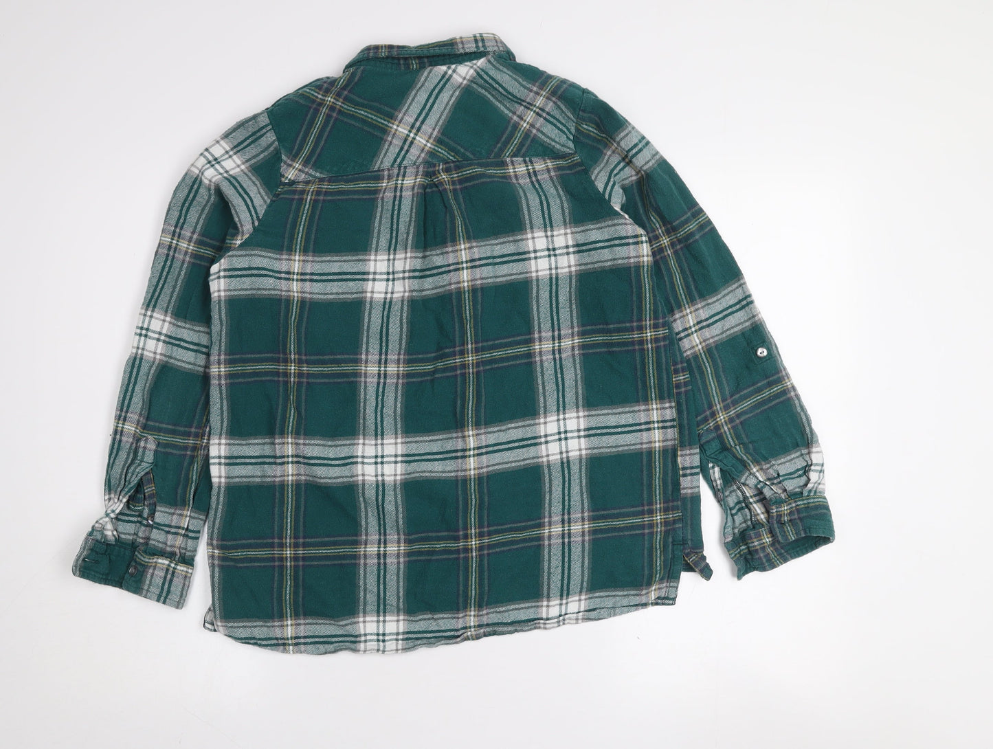 Weird Fish Boys Green Plaid Flannel Button-Up Long Sleeve Cotton Shirt Size 14