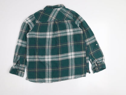 Weird Fish Boys Green Plaid Flannel Button-Up Long Sleeve Cotton Shirt Size 14