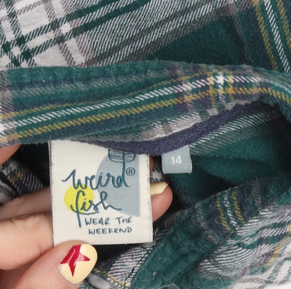 Weird Fish Boys Green Plaid Flannel Button-Up Long Sleeve Cotton Shirt Size 14