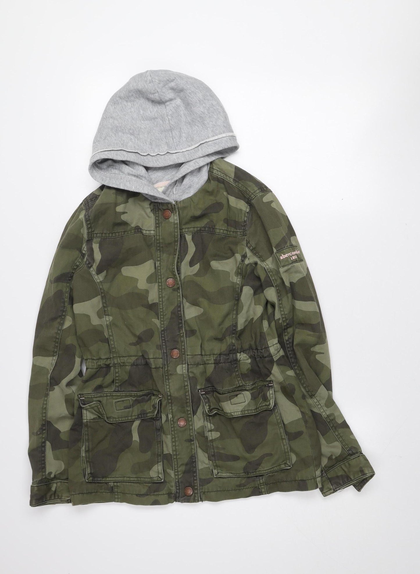 Abercrombie Kids Girls Green Camo Hooded Military Jacket 13-14 Years