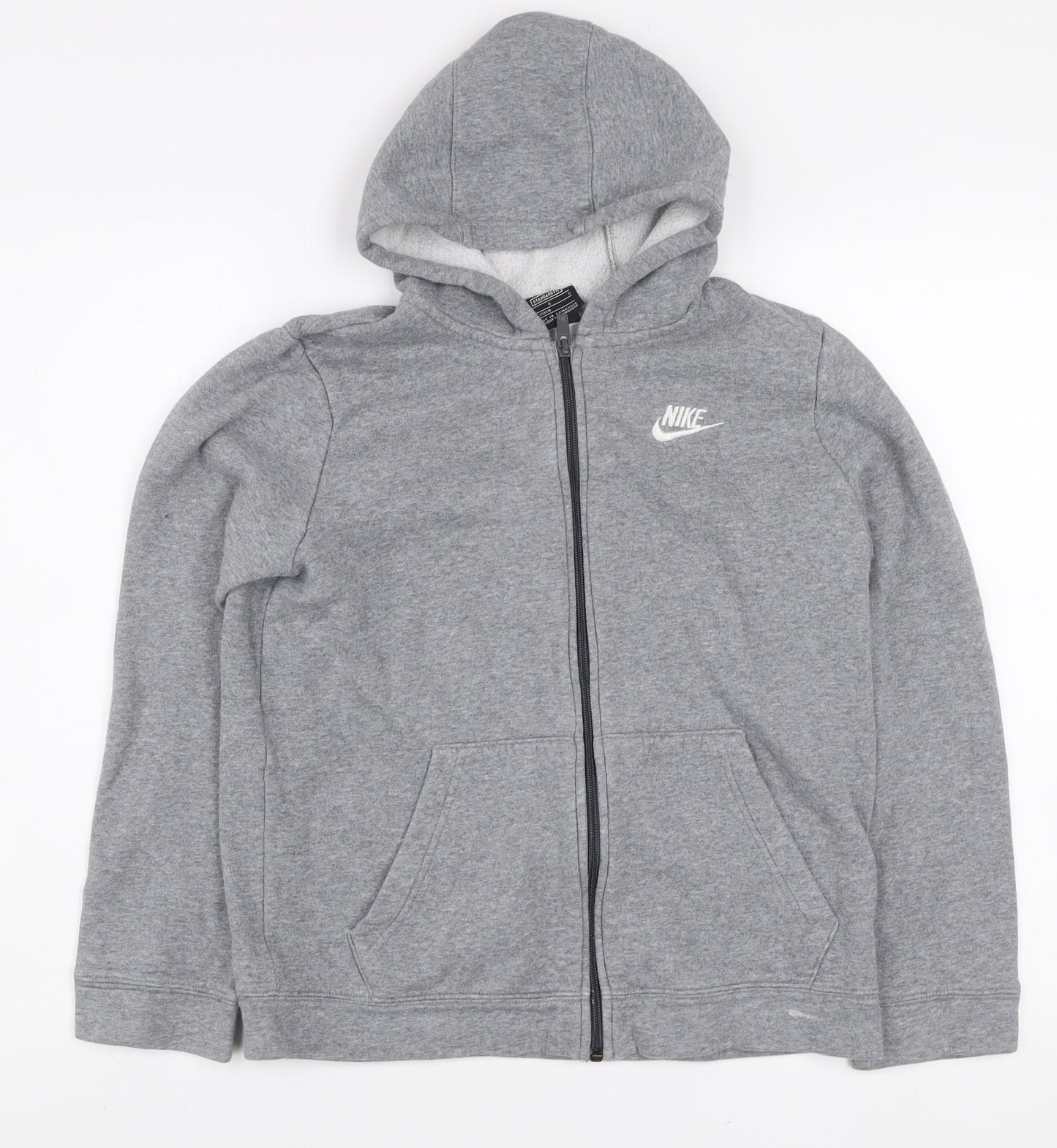 Nike Boys Grey Full Zip Hoodie Size 158cm Regular Fit Lined Hooded Sweatshirt