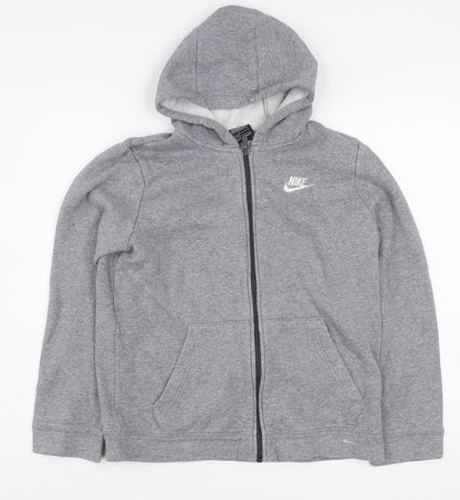 Nike Boys Grey Full Zip Hoodie Size 158cm Regular Fit Lined Hooded Sweatshirt